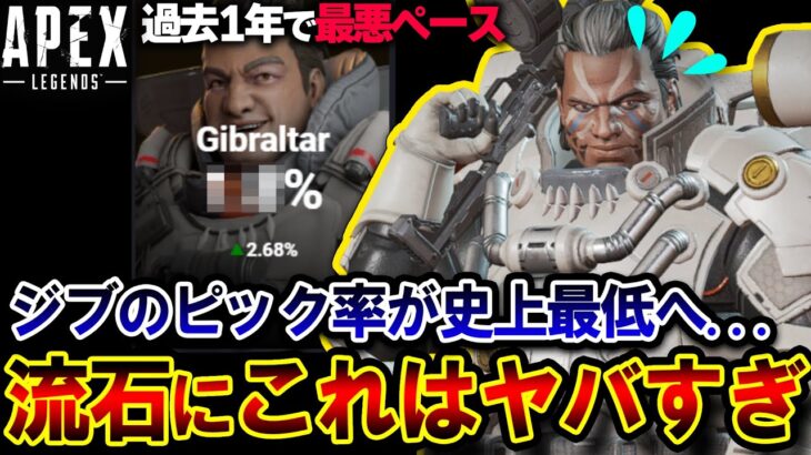 【過去最悪】ジブラルタル、まさかの” ピック率が史上最悪” レベルの下落！？ 裏で起きていた衝撃の事態…【APEX】